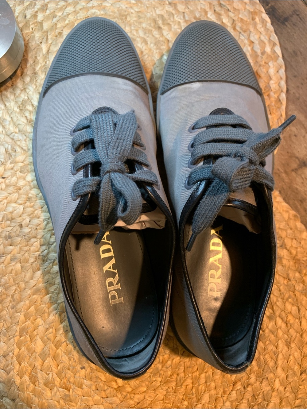 Prada Calzature Uomo Men’s Gray Canvas and Rubber Sneakers
